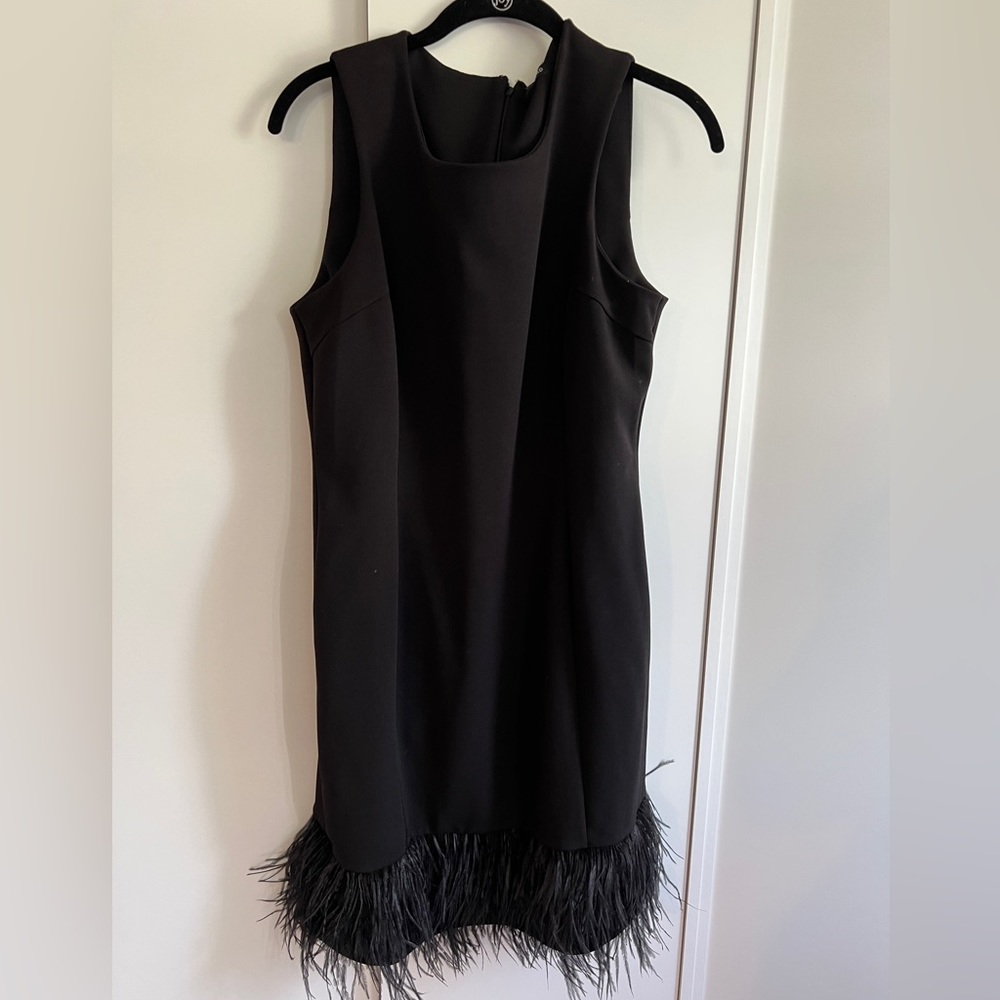 Nina Leonard black feather, dress size medium